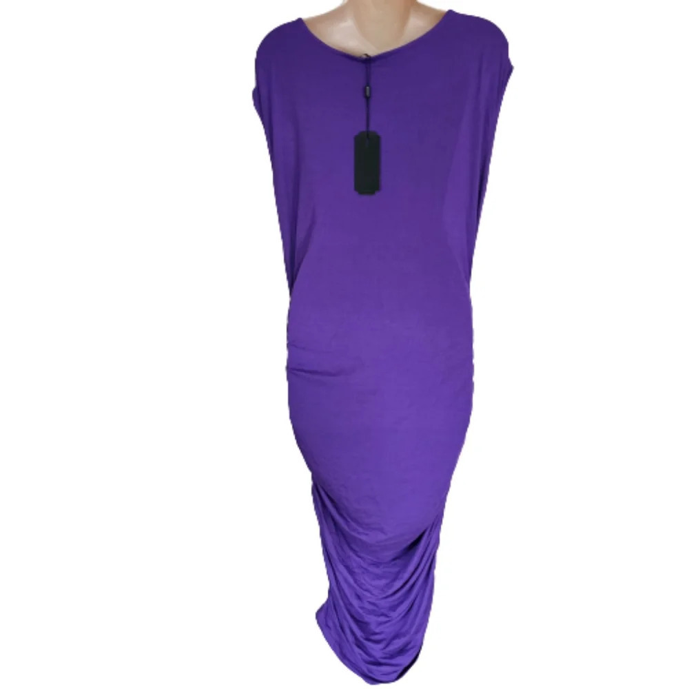 OUGES Purple Scoop Neck Sleeveless Ruched Casual … - image 5